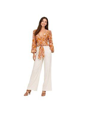 New Bohemian Small Band Of The Free Top Blouse Gold Blush Pink Paisley Print